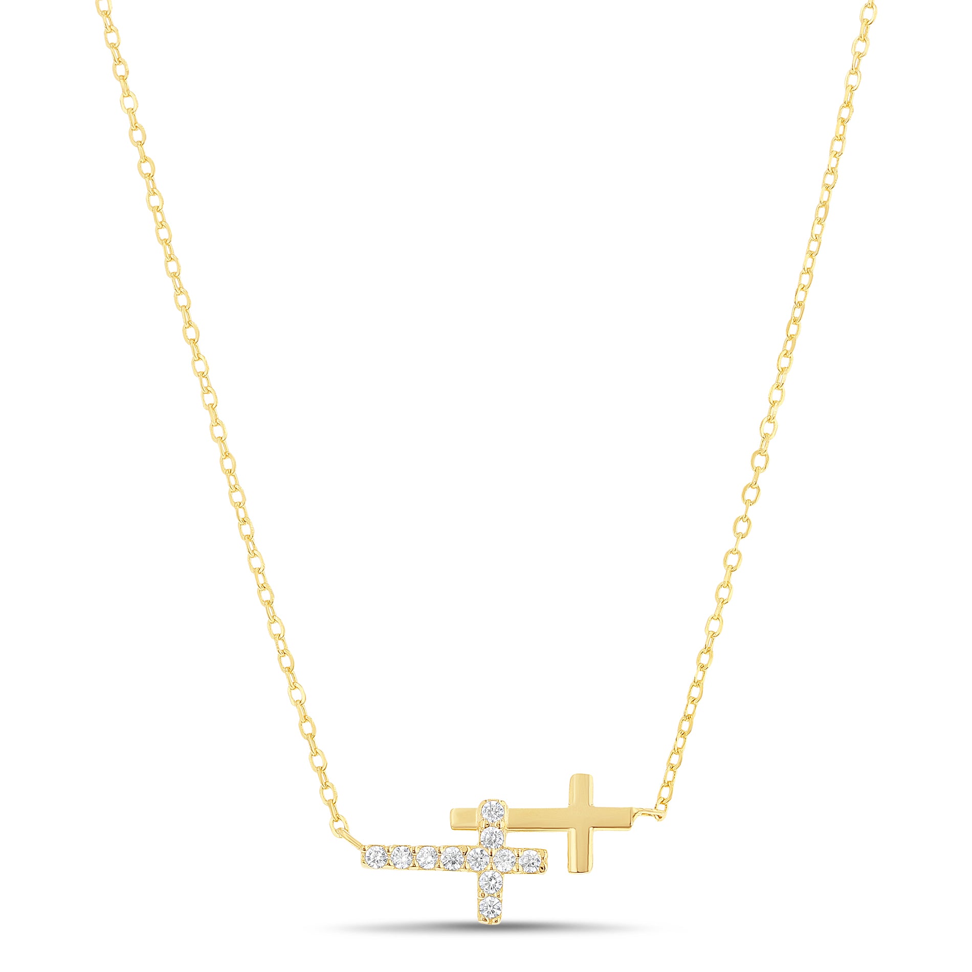 Gold Double Cross Station Necklace